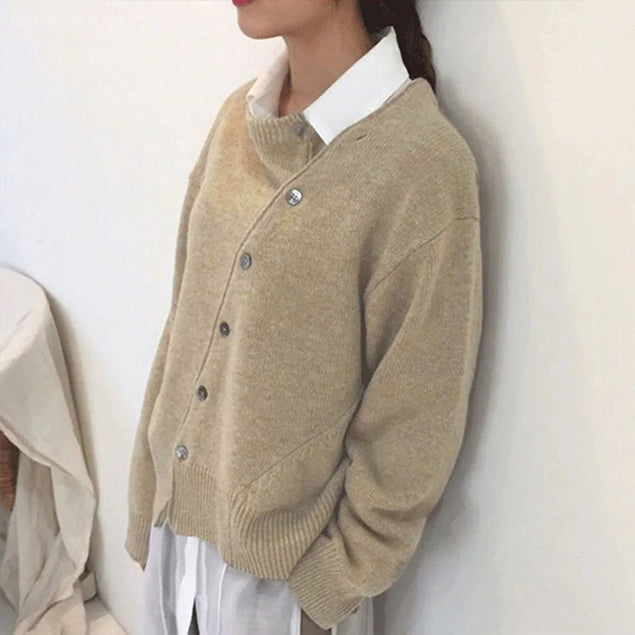 Organic Cotton Sweater Asymmetric Buttons