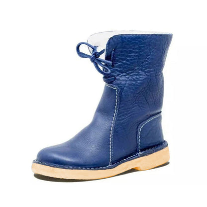 Insulated Leather Boots With Double Stitching