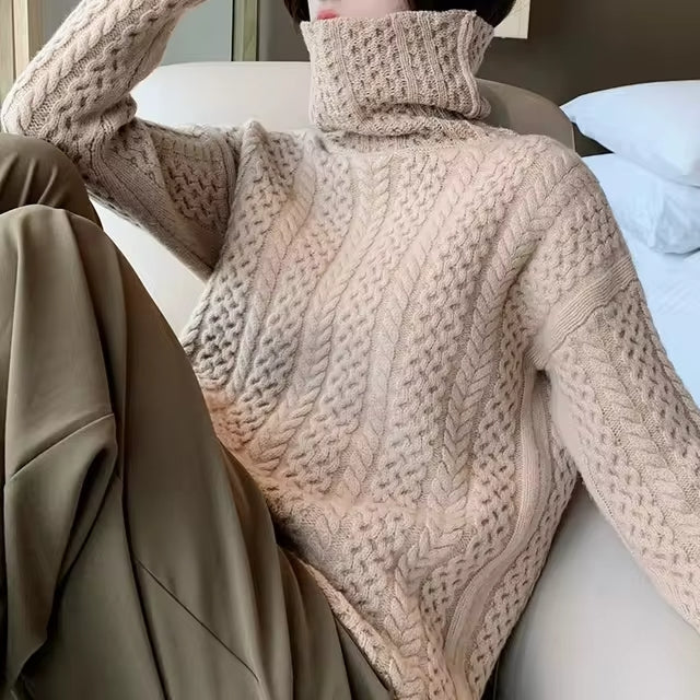 Suéter Cuello Alto Suave Tejido a Mano Alta Calidad Ana