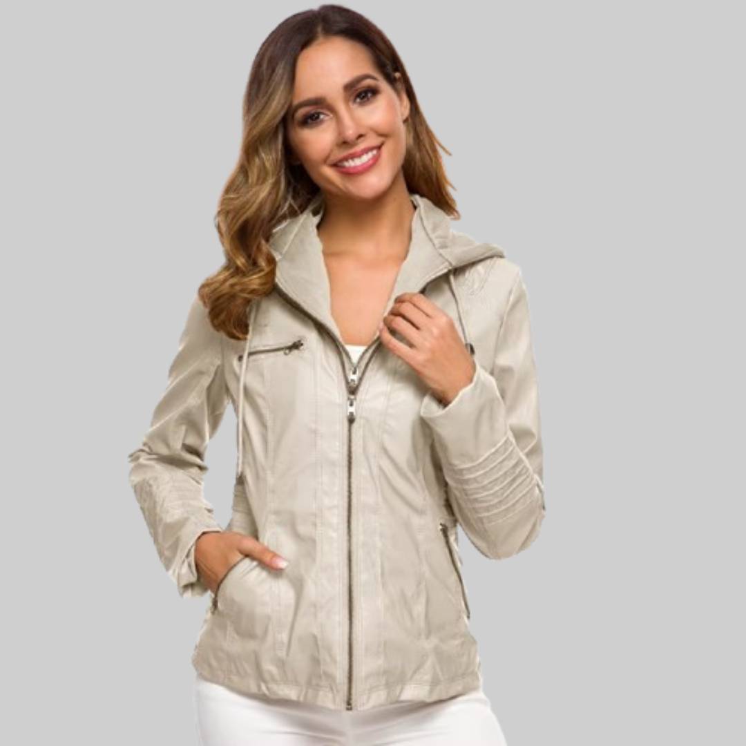 Chaqueta De Cuero PU Con Capucha Desmontable Invierno Ana