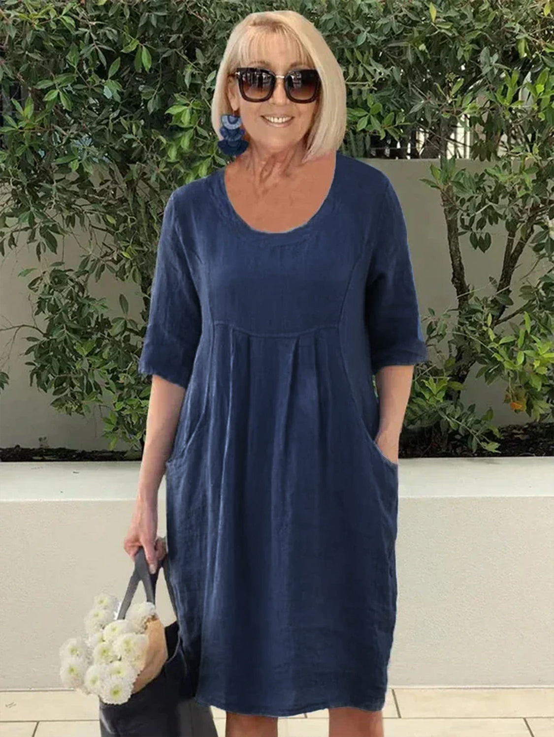 Vestido Holgado De Algodón Y Lino Con Bolsillo María