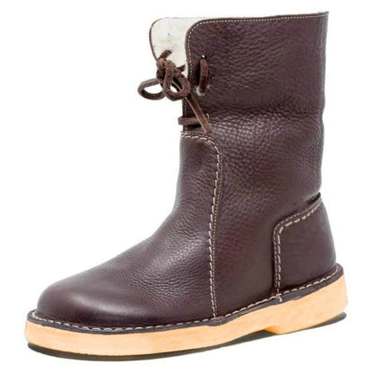Insulated Leather Boots With Double Stitching
