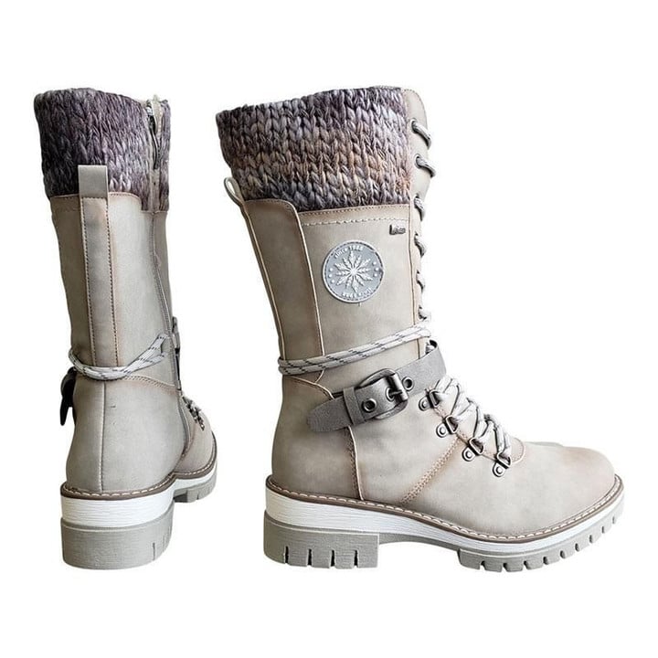 Botas Mujer Tejidas Con Hebilla Piel PU Impermeables Ana