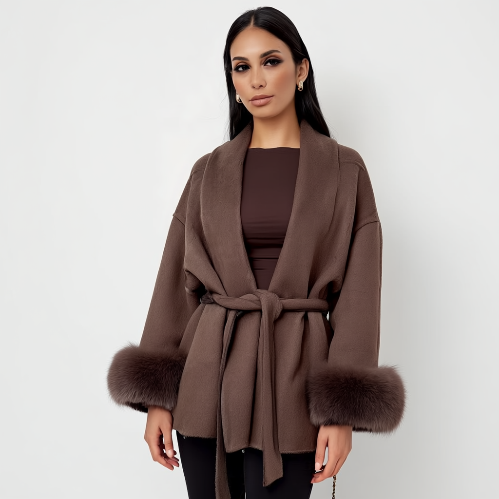 Womens Wool Coat Soft Draped Wrap Belt