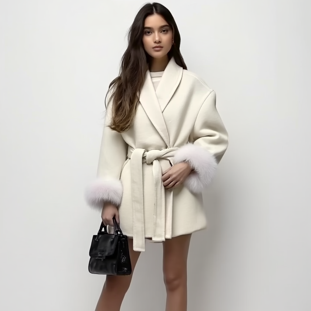 Womens Wool Coat Soft Draped Wrap Belt
