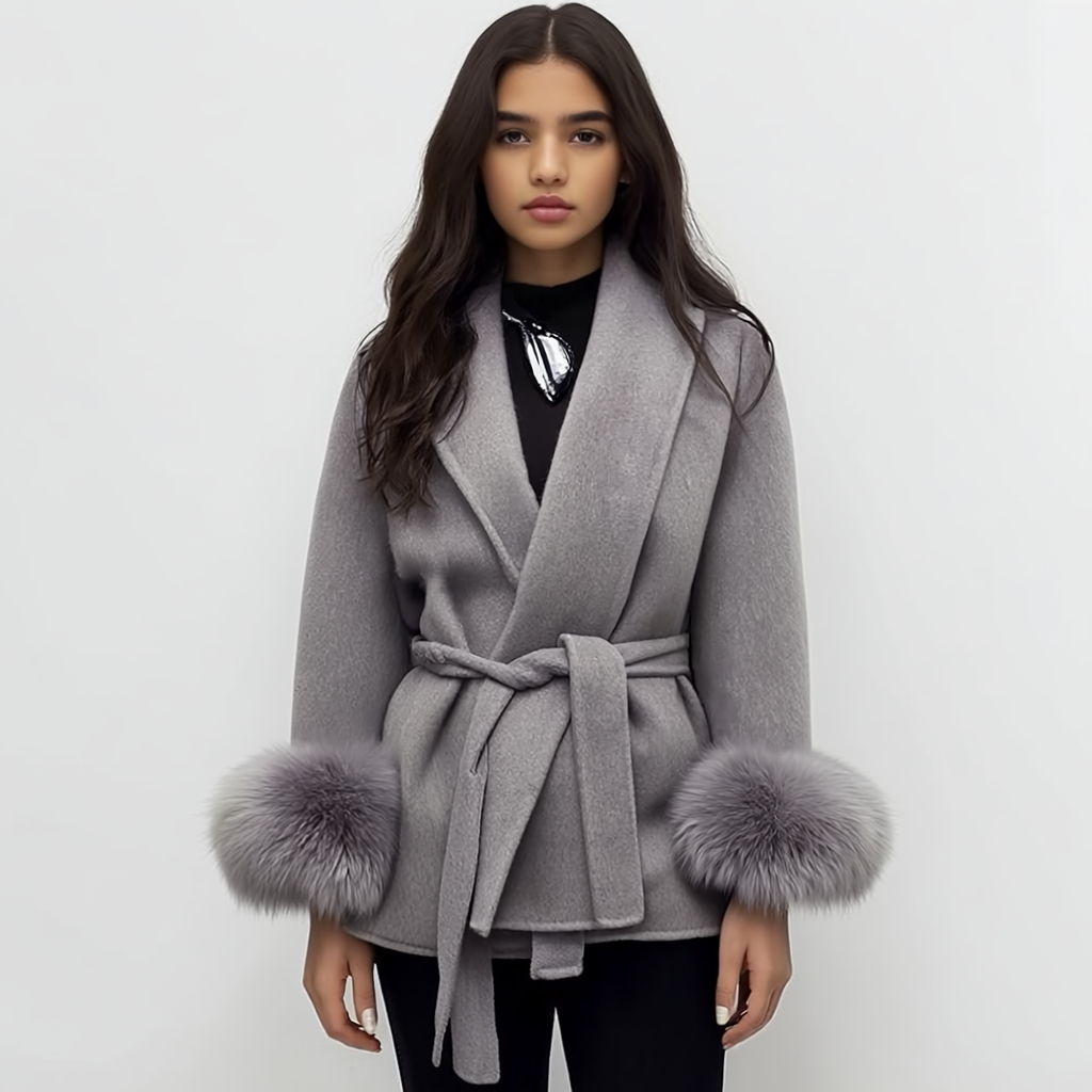Womens Wool Coat Soft Draped Wrap Belt