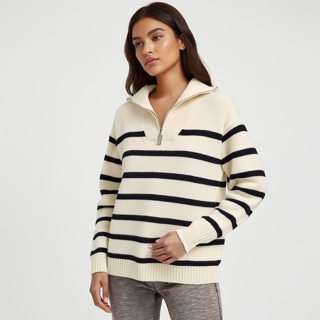 Navy Striped Sweater Soft Knit Warm Comfort