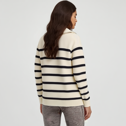 Navy Striped Sweater Soft Knit Warm Comfort
