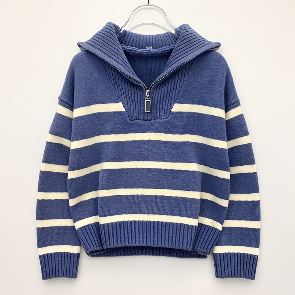 Navy Striped Sweater Soft Knit Warm Comfort