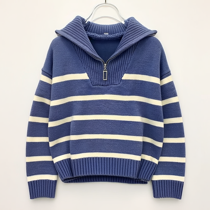 Navy Striped Sweater Soft Knit Warm Comfort
