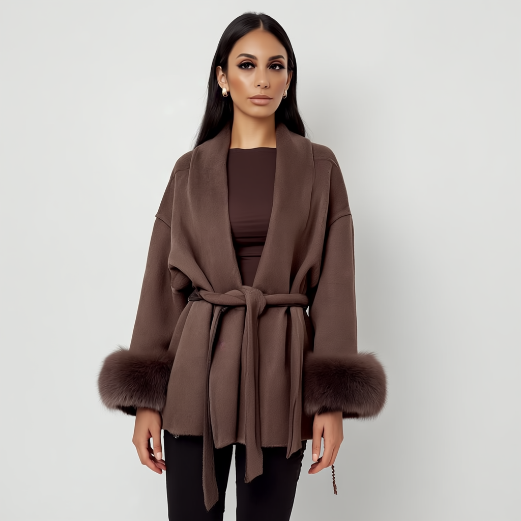 Womens Wool Coat Soft Draped Wrap Belt