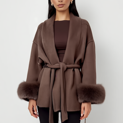 Womens Wool Coat Soft Draped Wrap Belt