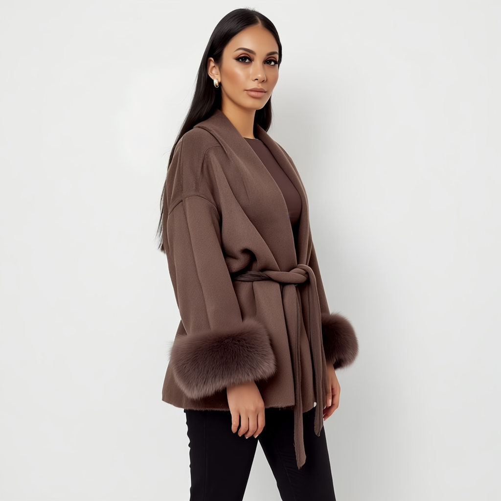 Womens Wool Coat Soft Draped Wrap Belt