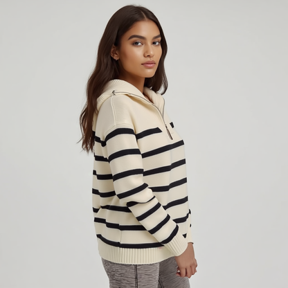 Navy Striped Sweater Soft Knit Warm Comfort